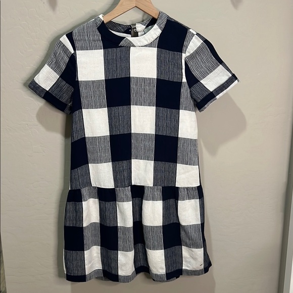 Anthropologie Maeve Halle Drop Waist Gingham Dress Navy White Checkered Summer - Picture 1 of 12